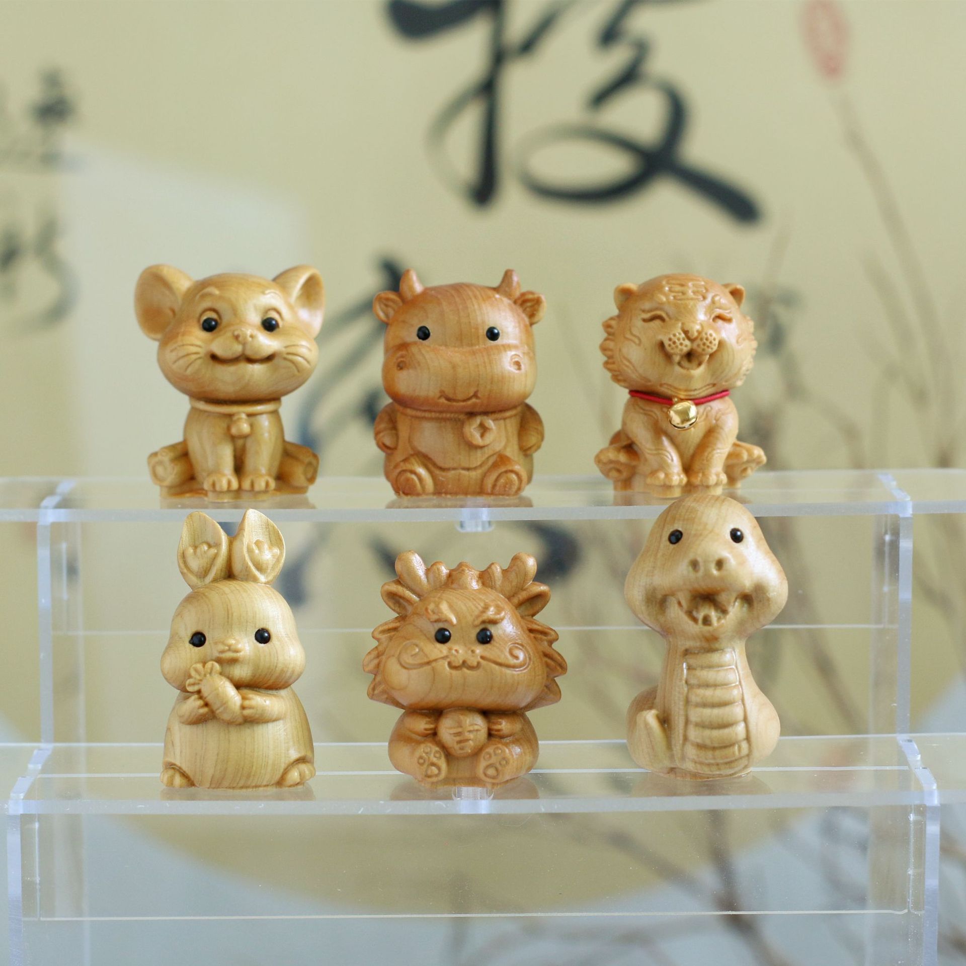 Picture of Thuja Wood Carving Zodiac Handhandle Cute Small Animal Desktop Ornaments Crafts Birthday Gift Pendant