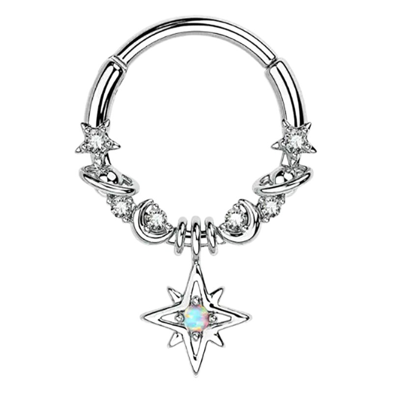 Cross-border new stainless steel nose ring European and American fashion galaxy moon inlaid zircon closed nose ring nose nail piercing jewelry