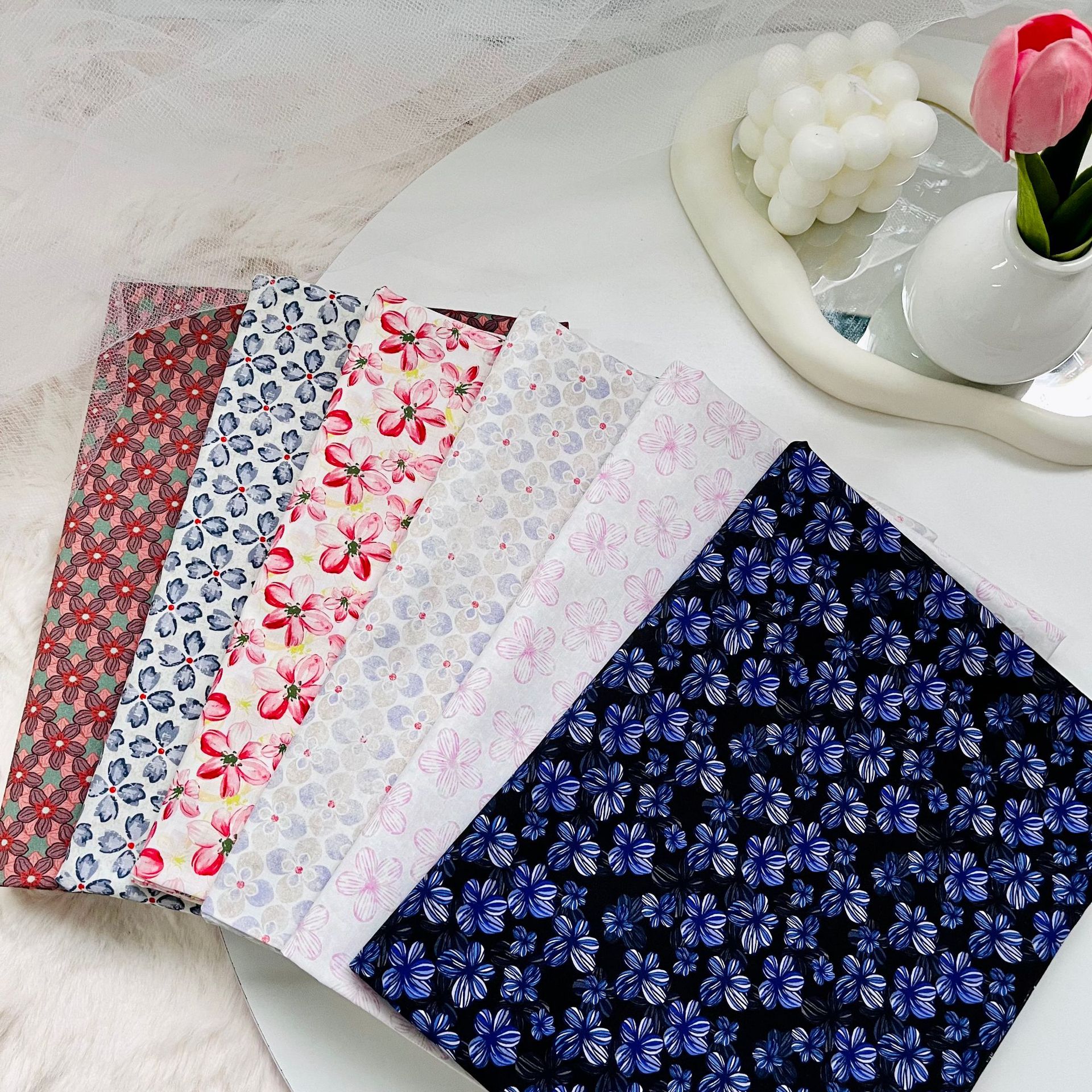 Cotton 60 Poplin Fabric Digital Printing Small Floral Bag Cheongsam dress Home Service Garment Fabric