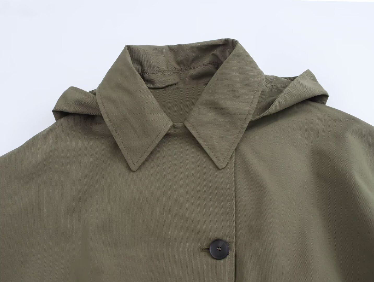 Picture of Amazon Wholesale Autumn European and American Clothing Versatile Solid Color Lapel Single-Breasted Long-Sleeved Pocket Hooded Windbreaker Jacket