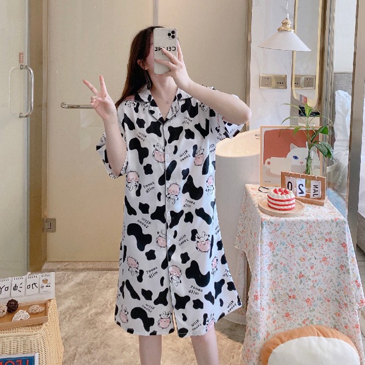 short-sleeved dress Vietnam Cross-border Summer short-sleeved Nightdress Silk-like Women's Loose Home Clothes