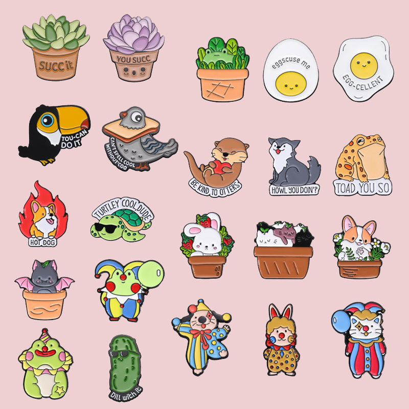 Cartoon creative animal and plant color brooch suit personality animal series cute metal accessories badge combination