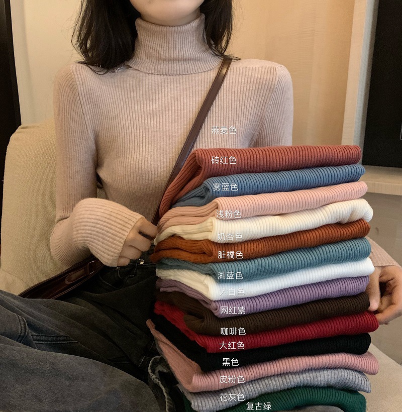 Picture of High Collar Base Shirt Women's Autumn and Winter All-match Sweater Korean Style New Spring and Autumn Slim-fit Long-sleeve Inner Knitted Top