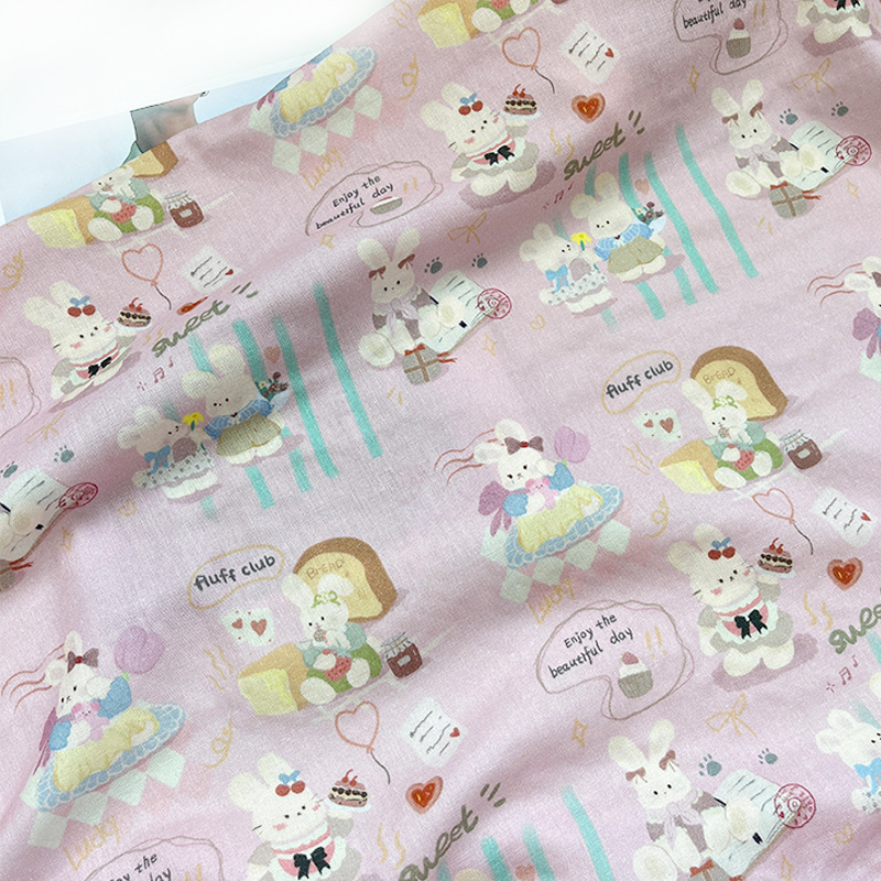Little Rabbit Story 1.0m Price Cotton Fabric Maternal and Infant Grade Double-Layer Gauze Fabric Printed Baby Clothing Pajamas Fabric