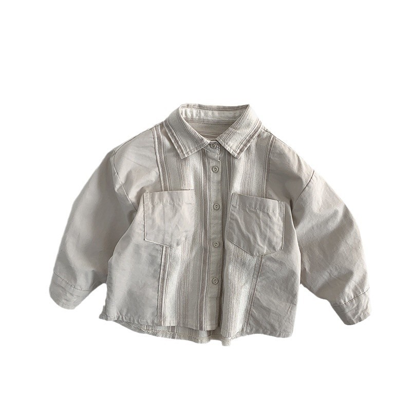 Picture of Literary style ~ children's contrast color personality shirt 2025 spring new boys and girls baby Japanese fashion children's coat batch
