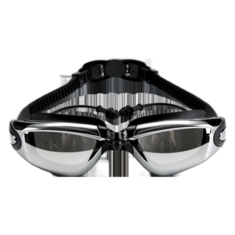 Yuke Myopia Goggles Adult Waterproof Anti-fog Swimming Glasses Electroplated Large Frame Swimming Goggles with Earplugs for Men and Women