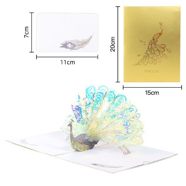Picture of Sparkling Dream Peacock New Christmas Card Personalized Creative Three-dimensional New Year Birthday Blessing Card