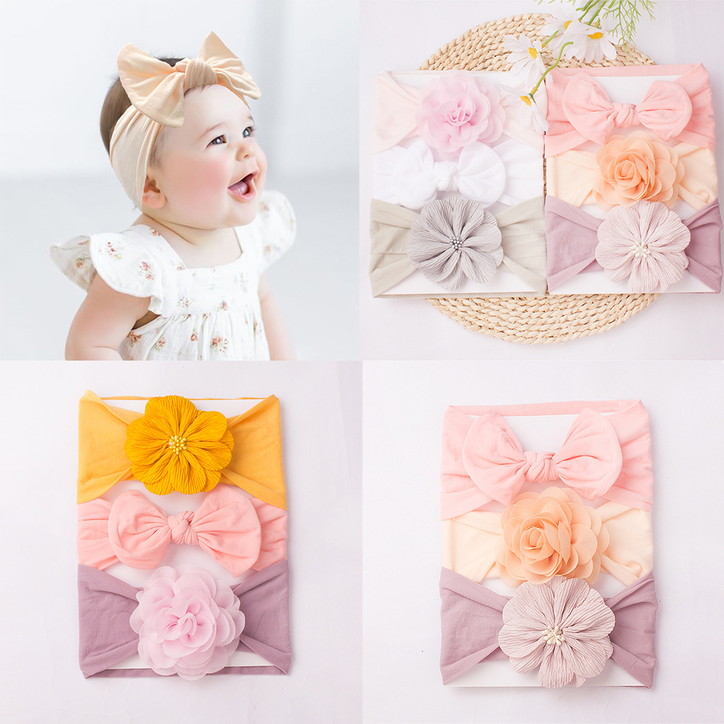 European and American new 3pcs cute baby hair band combination comfortable soft flower baby headscarf children's jewelry