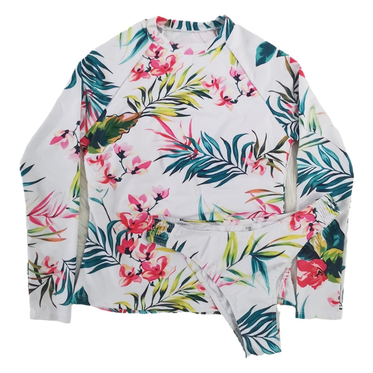Source factory long sleeve sunscreen conservative slim split swimsuit women Europe and the United States new printed bikini cross-border wholesale