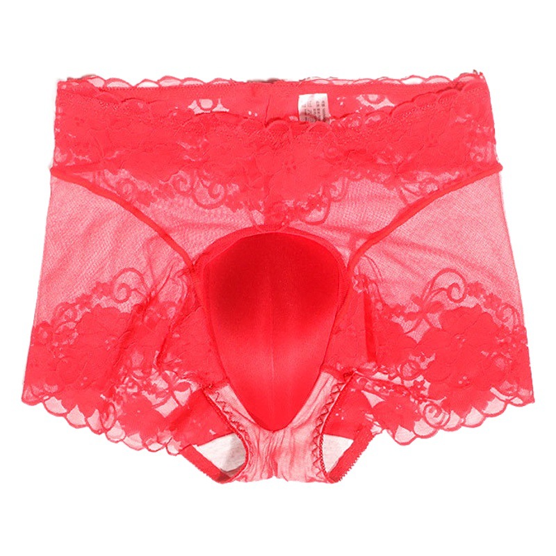 Sexy Lace Hidden jj Panties Men's 3D Three-dimensional Cover U-convex High Waist Transparent Mesh Crotch Pad Sponge Pad Panties