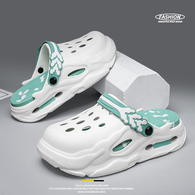 EVA Hole Shoes Women's Non-slip Wear-resistant Breathable Slippers Height-increasing Couple's Exterior Wear Dung-feeling Deodorant Beach Baotou Slippers