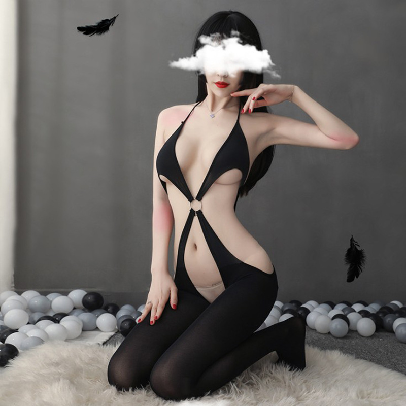 sexy underwear silk stockings one-piece stretch-wrapped chest jumpsuit feeling open file passion clothes tight