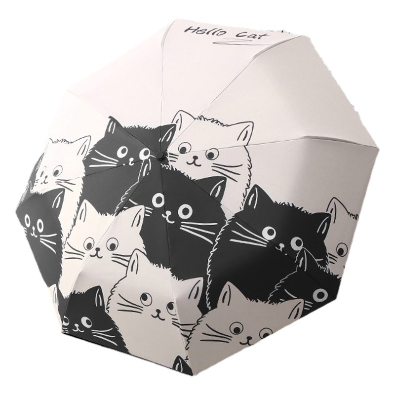 Cartoon Black and White Cat Automatic Umbrella Women's Sunny and Rainy Dual-purpose Foldable Sun Umbrella Sunshade Anti-ultraviolet Sunshade Umbrella for Men
