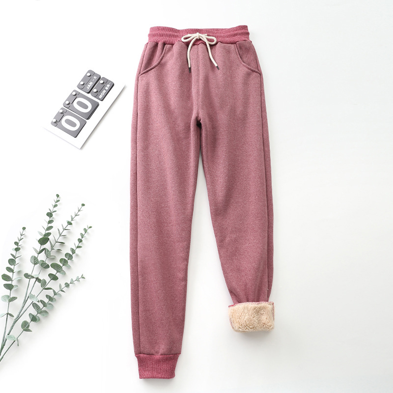 Picture of Harbin Cotton Trousers Fleece-Lined Women's Lamb Fleece Thickened Sweatpants Autumn and Winter Outer Wear Loose Leg Small Casual Cotton Pants