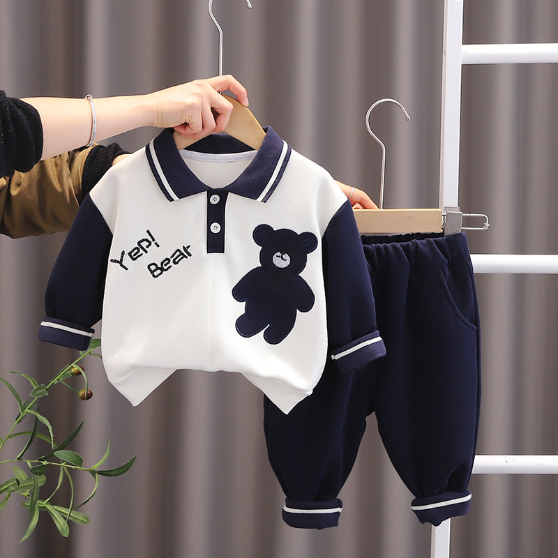 Picture of Children's suit 2024 spring new children's sweater two-piece cartoon lapel boys autumn suit girls suit