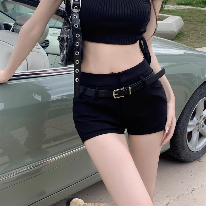 Black High Waist Short Casual Shorts Women's Summer American Style Hot Hot Pants Slim-Fit Straight-Leg Wide-Leg Pants