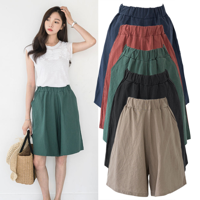 Picture of Five-Point Pants for Women Summer Cotton and Linen Large Size Loose Mid-Pants Linen Wide-Leg Shorts Women's Casual Straight Draped Thin Pants