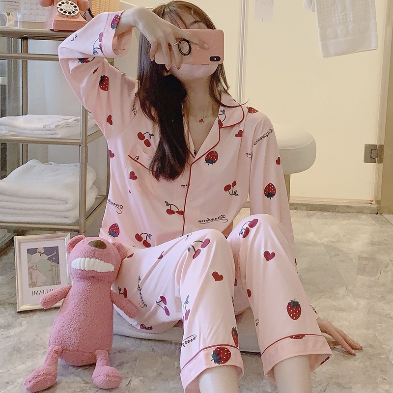 Factory wholesale Spring and Autumn new pajamas women's long-sleeved trousers cardigan Korean sweet fresh student home foreign trade