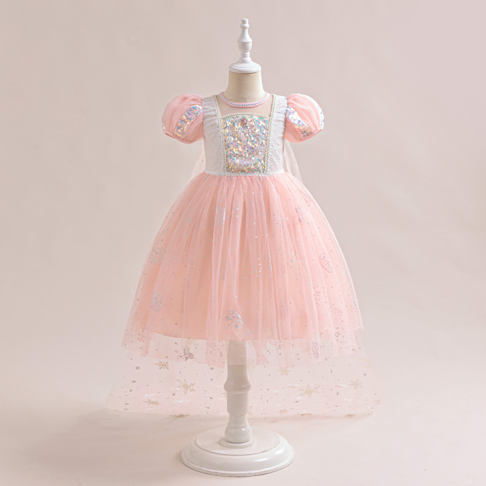 Girls Summer dress Frozen Pink Children's Puffy Mesh Aisha Dress Princess Birthday Dress