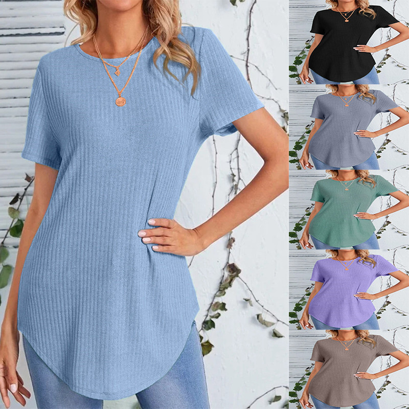 2023 Spring and Summer European and American Cross-border TEMU Independent Station wish New Women's Clothing Back Single-breasted Casual Loose T-shirt