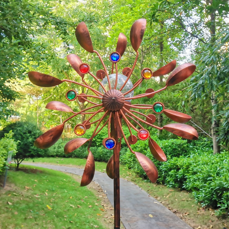 Picture of Export Amazon Hot Sale Garden Plug-in with Solar Glass Ball Led Light Bronze Color Courtyard Wrought Iron Windmill