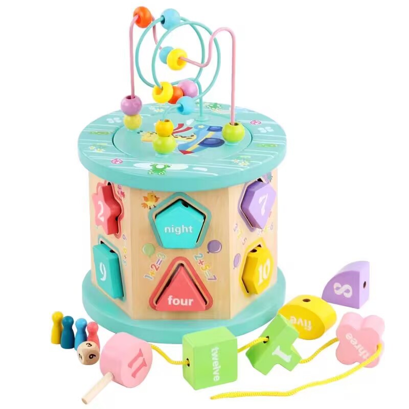 Picture of Wooden 1-3 Years Old Multifunctional Beaded Clock Beaded Building Blocks Treasure Boxes for Boys and Girls One Year Old Intellectual Toys