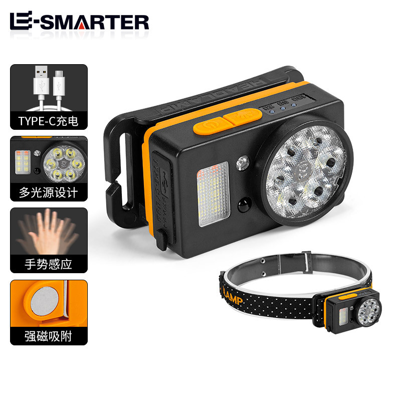 Cross-border new multi-light source strong magnetic night fishing induction small headlight LED charging multifunctional outdoor running small headlight