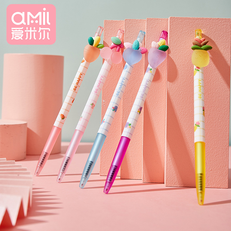 Picture of Aimir press gel pen fruit water pen students use exam carbon black water-based signature refill 0.5 Press