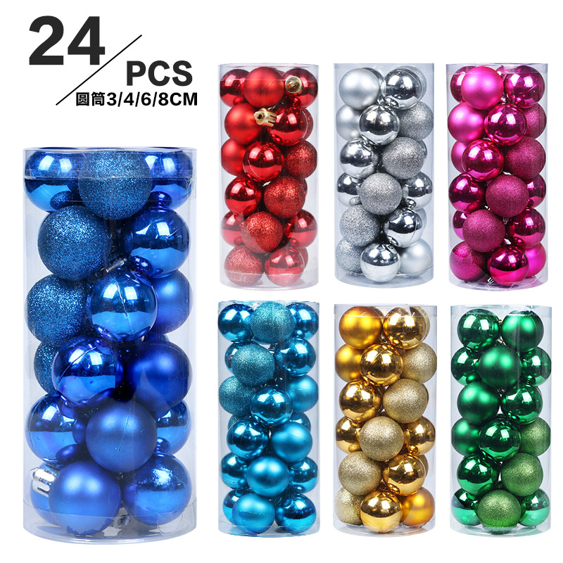 Christmas decorations 3/4/6/8cm24 Christmas balls suit colored balls plastic electroplated balls Christmas tree pendant