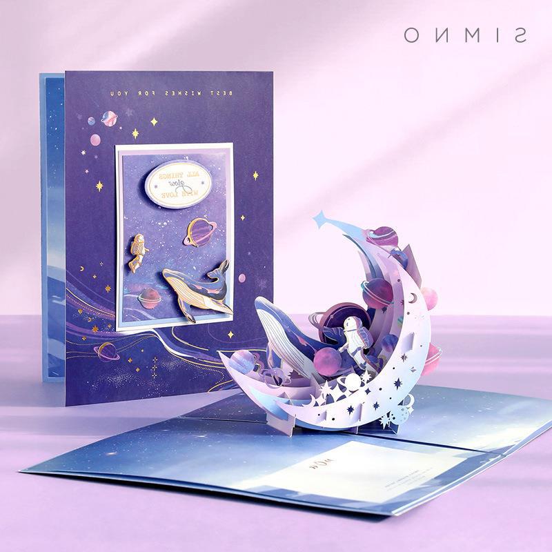 Birthday Pop-Up Greeting Card Evening Star Galaxy Series 3D Creative Ins Pop-Up Greeting Card Fresh Style Message Blessing Card