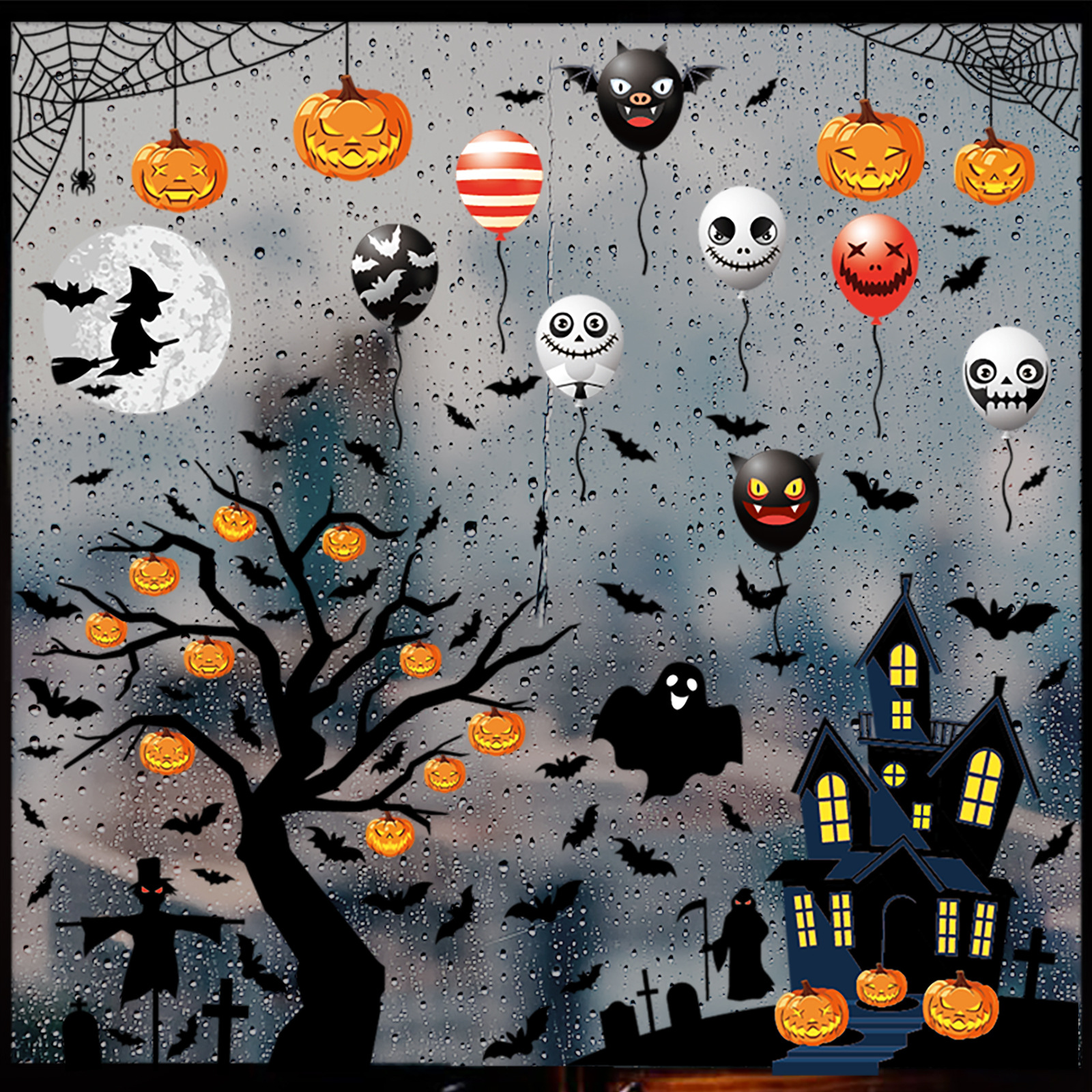 Halloween Decorative Haunted House Sticker Witch Ghost Bat Window Sticker Halloween Glass Sticker