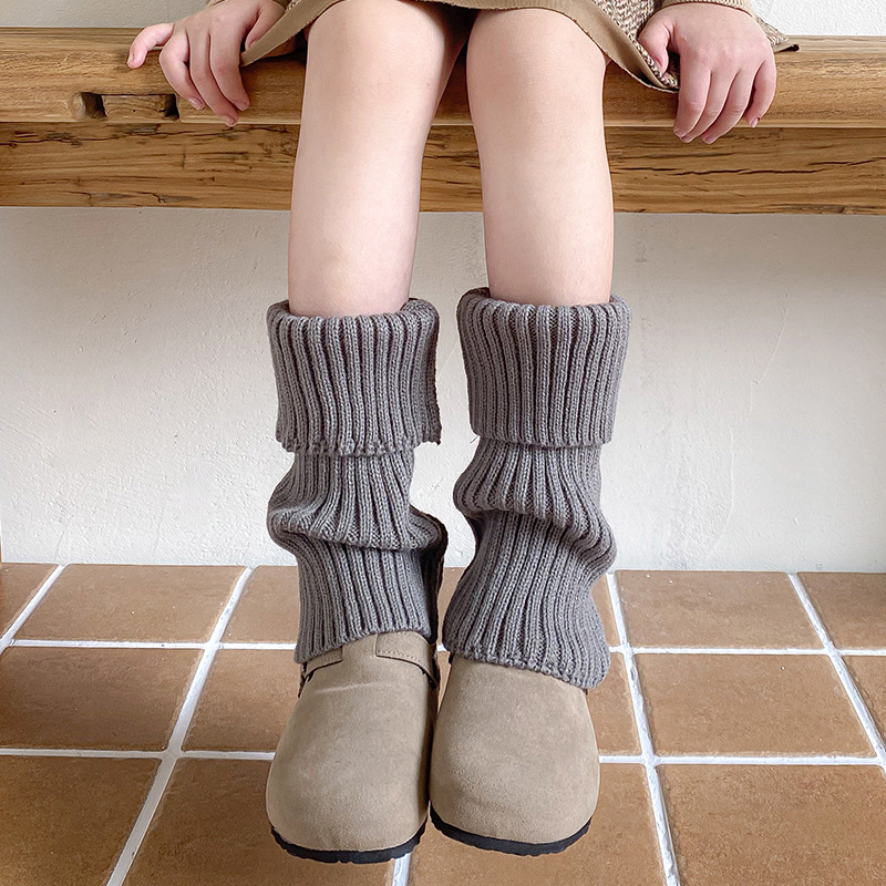 Picture of Socks Women's Autumn and Winter Children's Flip Wool Stacking Socks Thick Needle Thickened Grey Warm Korean Girl's All-match Middle Tube