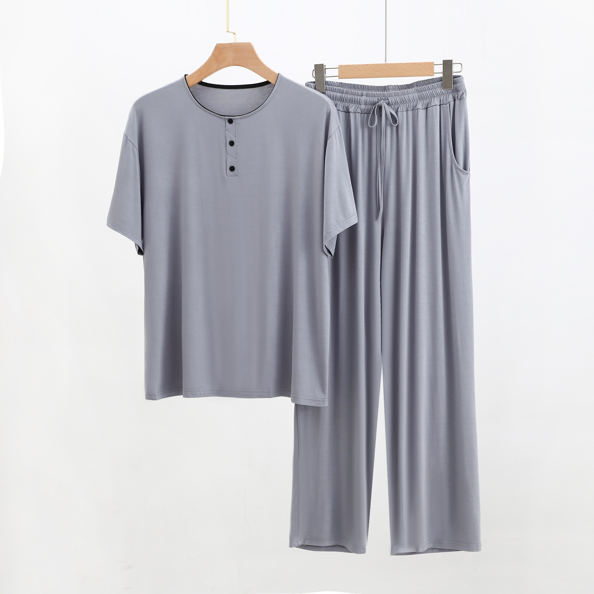 Picture of Modal Encrypted Fabric Men's Half-door Short-sleeved Trousers Casual Suit Henry Pajamas Air Conditioning Home Clothes