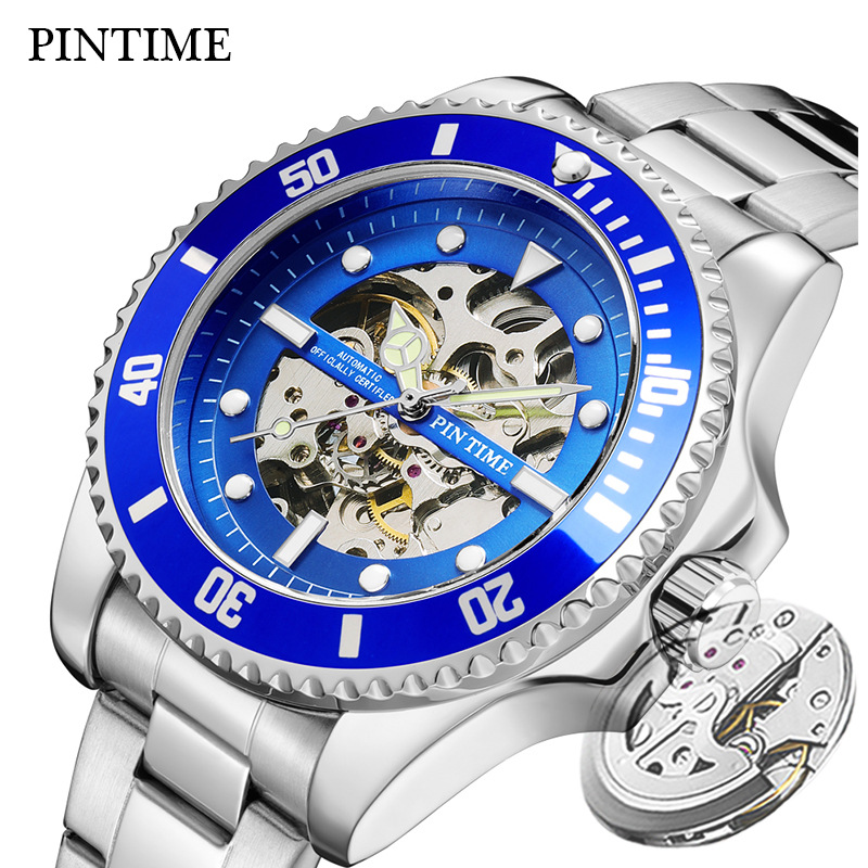 Swiss Brand Watch Men's Fully Automatic Mechanical Green Water Ghost Watch Men's Mechanical Stainless Steel Men's Watch Waterproof