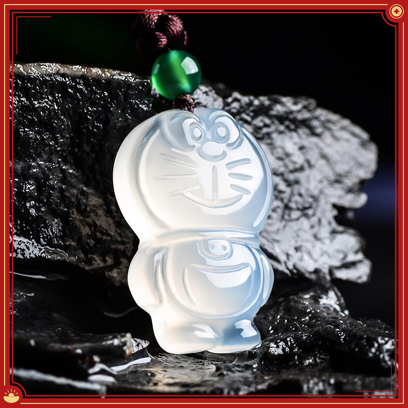 Picture of Ice White Chalcedony Doraemon Pendant Doraemon Children's Jade Pendant Small Ornament Agate Jade Necklace
