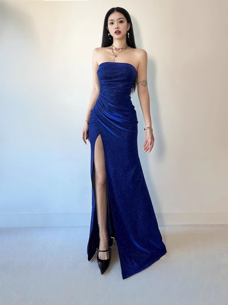 Nezha 2 West Sea Dragon King Ao Lun Cosplay Costume Adult Cosplay Outfit Same Style Blue Slit Dress