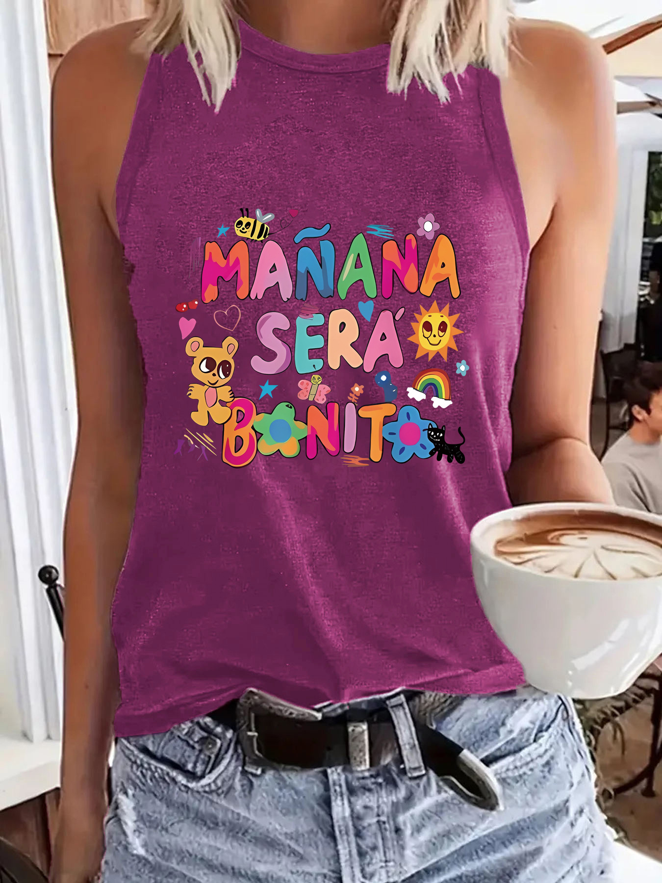 AliExpress Amazon Hot Sale Color Letter Printed Round Neck Vest Spring and Summer Casual Sleeveless Top Women's Clothing