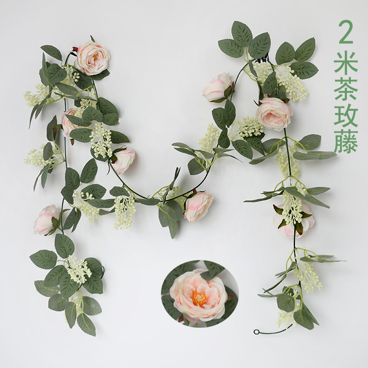 Simulation rattan wall-mounted air conditioning duct shielding wall-mounted flower tea rose wedding ceiling floral decorative background wall