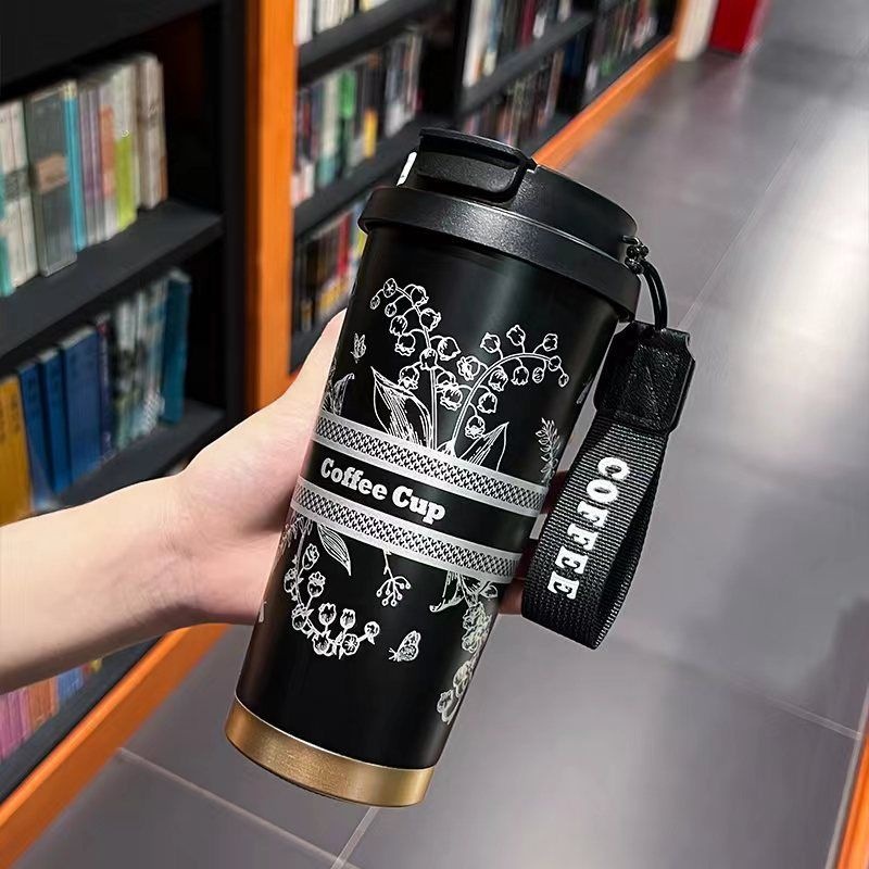Picture of Coffee Thermos Cup 316 Stainless Steel Liner Simple and Fashionable Double Drinking Cup with Straw Water Cup Gift Logo Customization