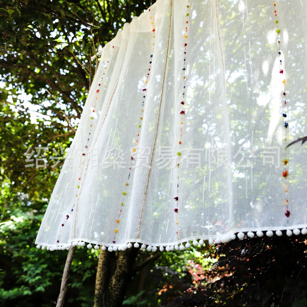 Independent Station hot sale Nordic ins window screen color ball short curtain curtain curtain kitchen decoration semi-shading window curtain wholesale