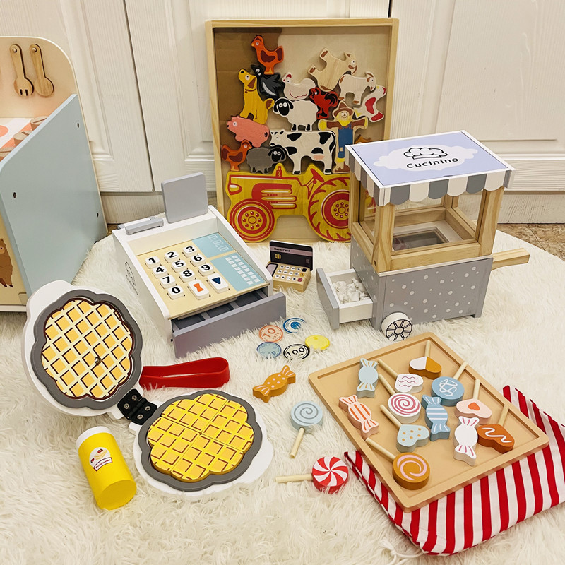 New Children's Play Toy Popcorn Sale Car Candy Set Building Blocks Baby Simulation Cashier