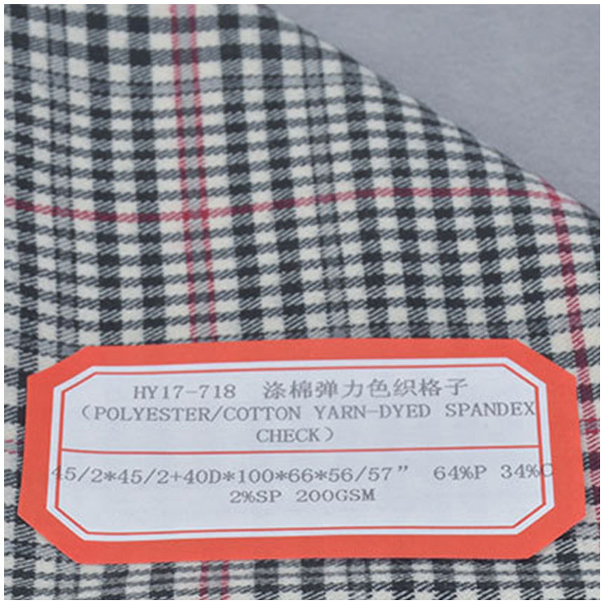 Polyester Cotton Woven Stretch Fabric T/C Yarn-dyed Fabric Polyester Cotton Stretch Twill Yarn-dyed Plaid Trousers