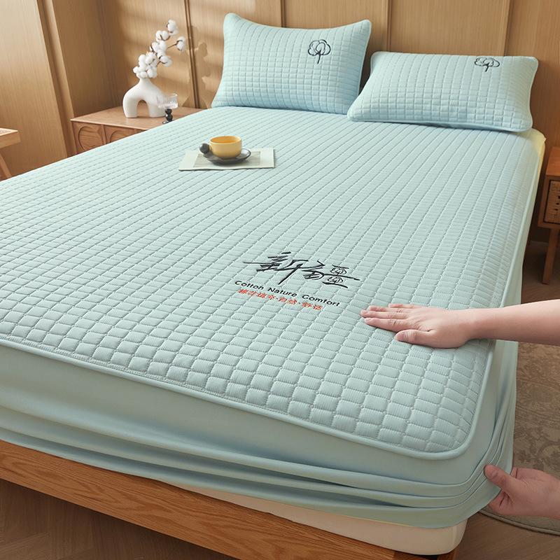 2025 New Embroidered Bed Cover Fully Wrapped Dustproof Soft and Comfortable Simple Solid Color Household Bedspread Thick Cotton Flower Core