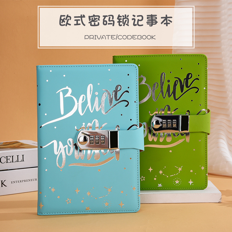 New creative A5 European business office stationery work diary Pu imitation leather combination lock notebook notebook
