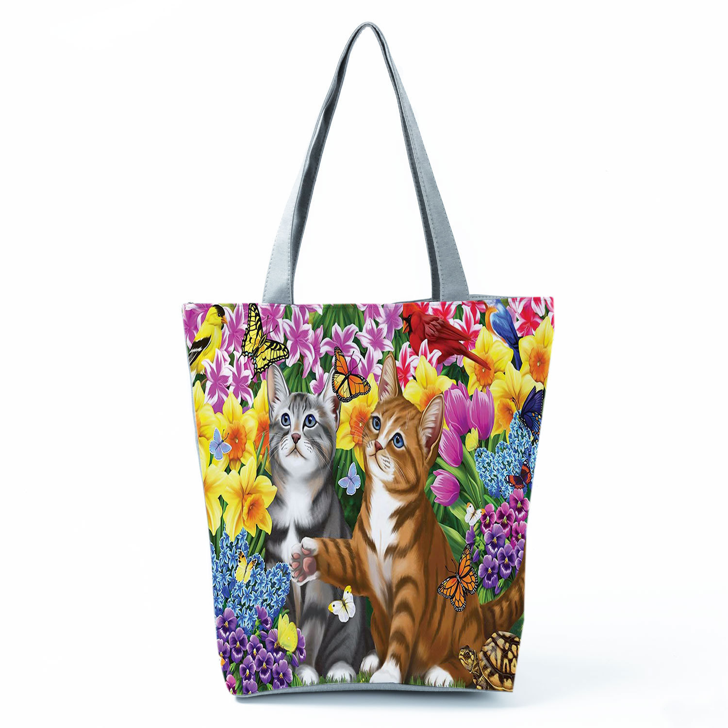 Picture of New cute flower cat printed shoulder bag portable travel storage bag large capacity outdoor tote bag