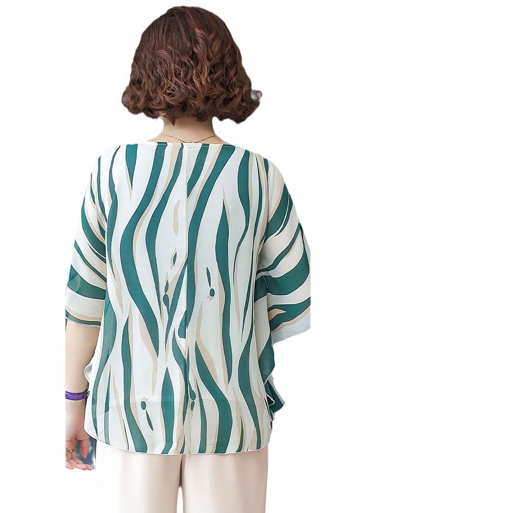 Picture of Middle-aged and elderly mother's two-piece summer 40-50 year old chiffon shirt women's top summer foreign style women's suit 60