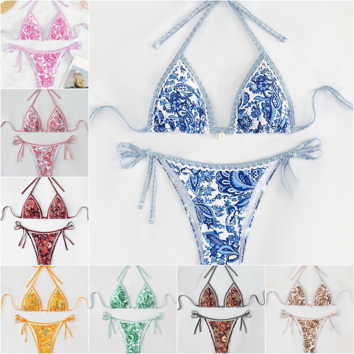 2025 New Bikini Cross-border European and American AliExpress Triangle Cup Printed Sexy Bikini Split Swimwear