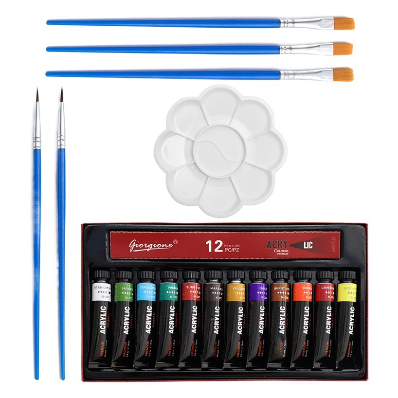 Cross Border Acrylic Pigment 18 pcs suit 12 ml 12 color spike flat peak brush palette DIY painting tools