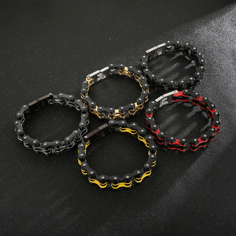 Picture of Cool Street Hip Hop Bicycle Chain Bracelet European and American Fashion Electroplated Titanium Steel Men's Motorcycle Bracelet