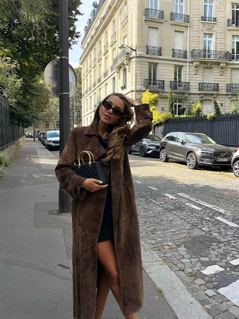 Picture of European and American style cross-border AliExpress 2024 autumn foreign trade women's ZR double button lapel long jacket windbreaker coat